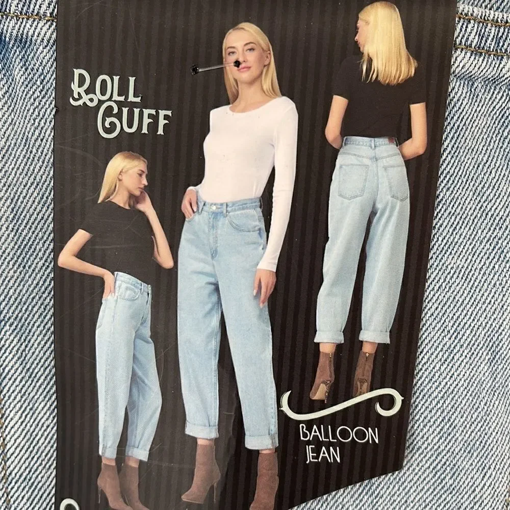 Simple Society High waist rise balloon jean jeans roll cuff NEW NWT light wash
